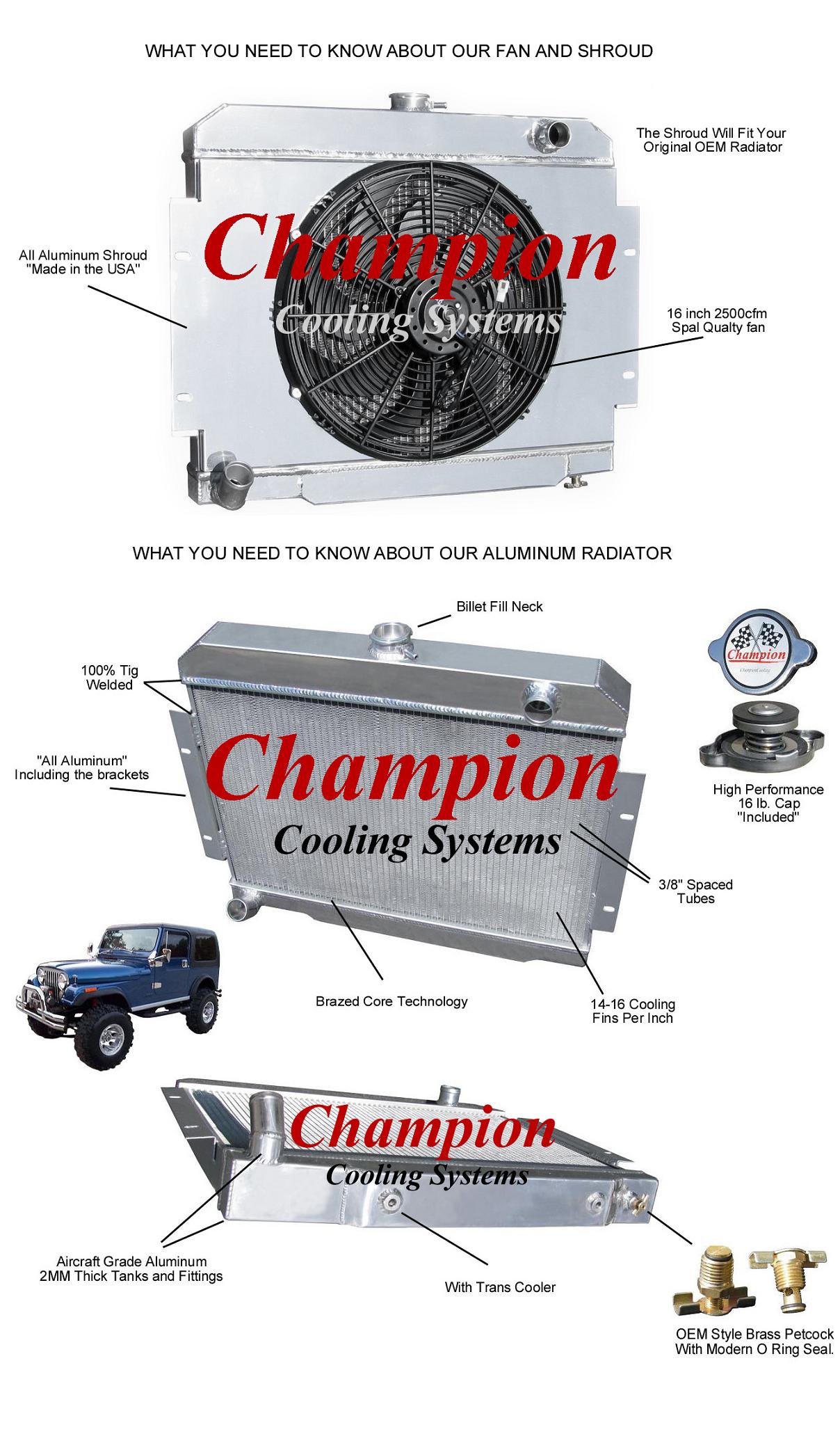 1981 82 83 84 85 Jeep CJ Aluminum Radiator & Fan Shroud Performance